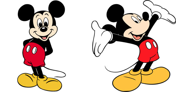 Mickey Mouse smiling and waving in classic Disney character pose