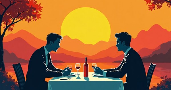 Two people at a dinner table, one staring blankly into the distance.