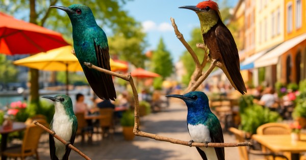Colorful hummingbird hovering near vibrant flowers in nature quiz result