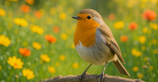 Cheerful robin perched on branch representing your quiz result personality
