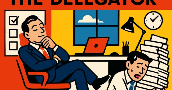 Confident manager delegating tasks to empowered and motivated team members