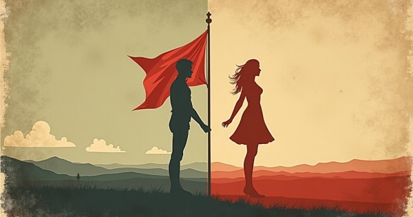 A clean split composition showing contrasting masculine and feminine symbolic elements