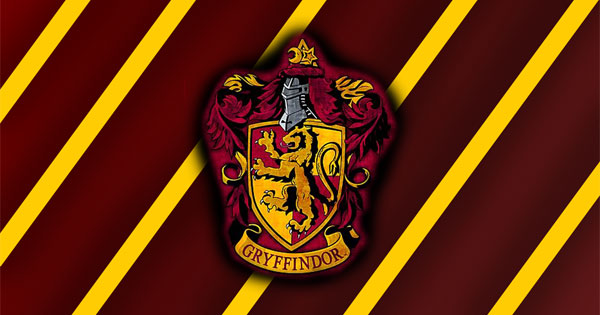 Brave student wearing Gryffindor red and gold Hogwarts robes