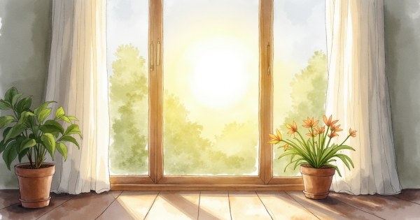 A peaceful weekend morning scene with sunlight streaming through a window.
