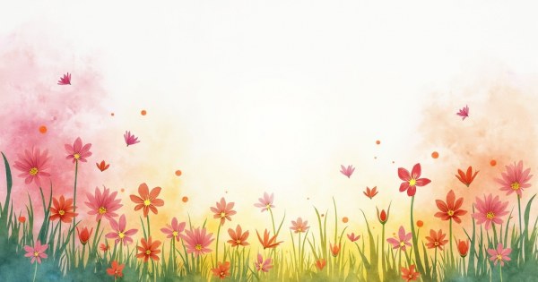 Bright spring meadow with wildflowers and warm sunlight