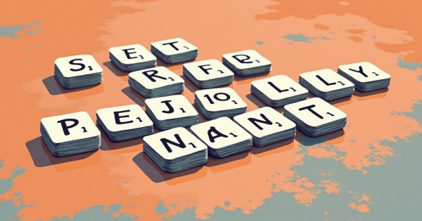 Scrabble tiles spelling out personality words scattered on a table.